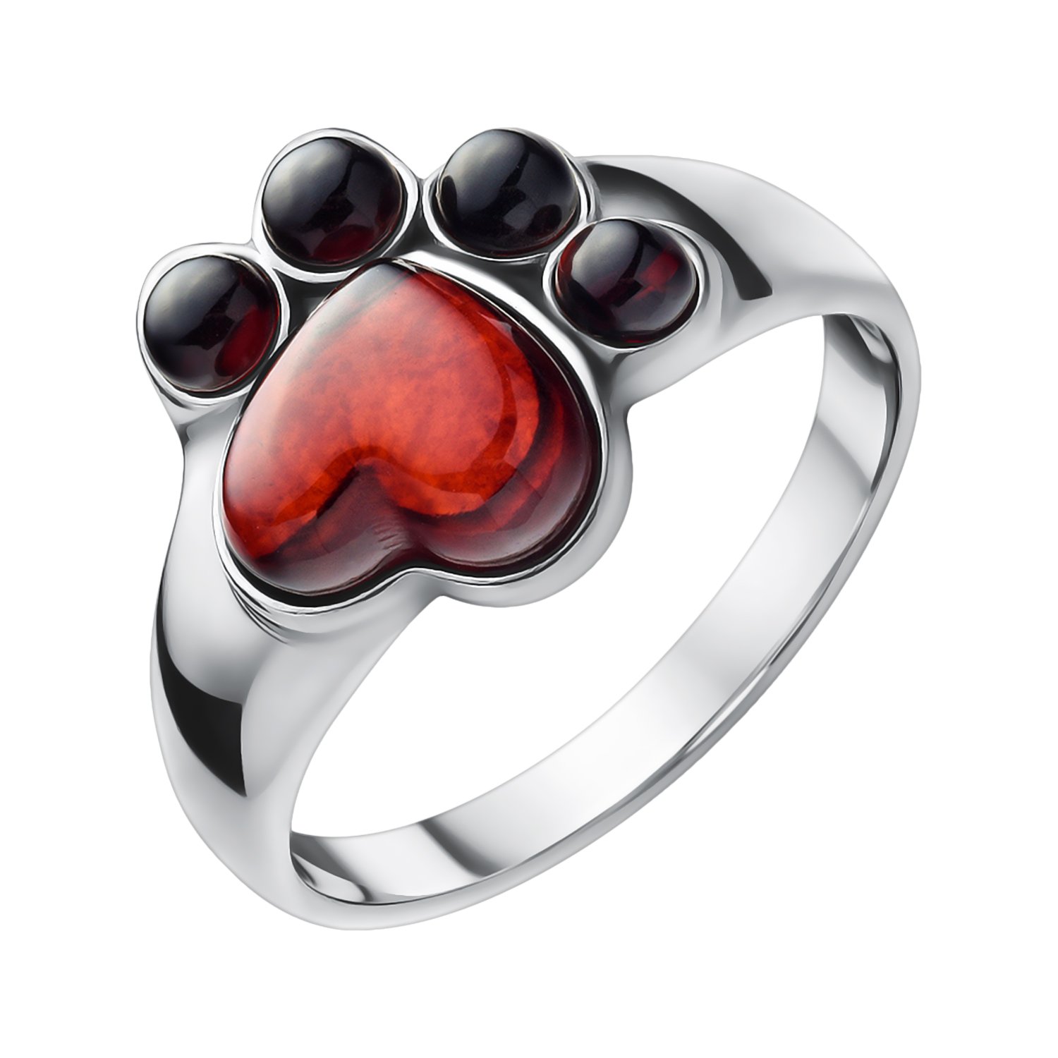 Серебряное кольцо Лапка с янтарем